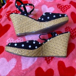 Polka Dot Xhilaration Wicker Wedge Heels Peep Toe