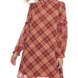 Brand New Woman’s Tommy Hilfiger brand Red Plaid Ruffled Shirt Dress Up For Sale 