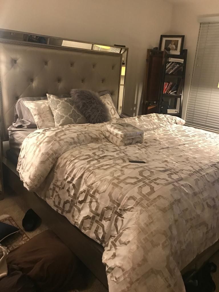 Bedroom set King size Z gallerie Ava bed and 1000 mattress with nigh stand drawer and 8 drawer