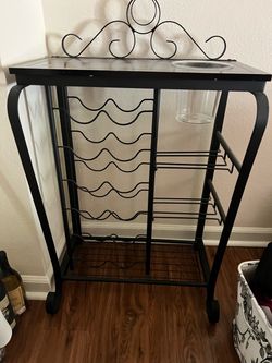 Black Metal Wine Rack Bar Cart