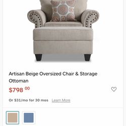 artisan Teal Blue Oversize Chair And Storage Ottoman