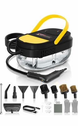 Limpiador de vapor Gautye, tanque de 1.6 cuartos de galón, vaporizador Mango ajustable de 3 niveles, calentamiento de 12 segundos, 15 accesorios, limp