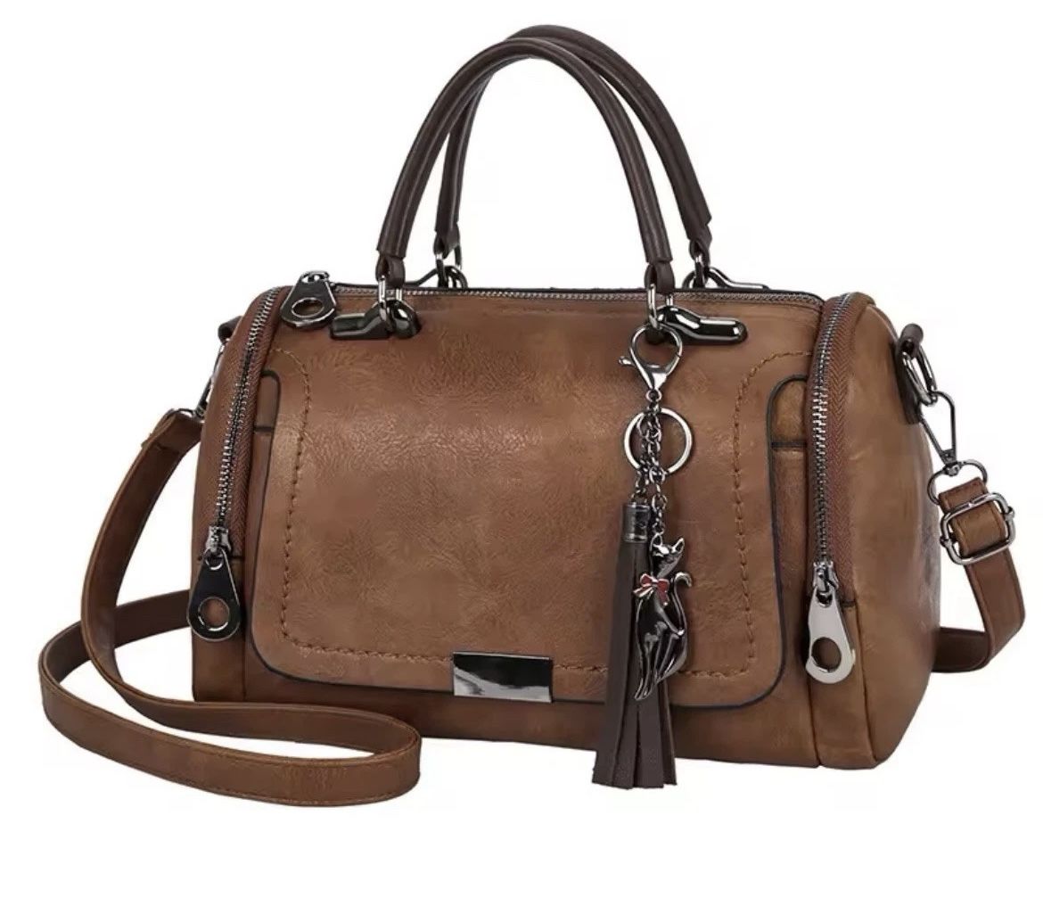 Tassel Decor Women's Large Capacity Shoulder Bag Fashion Zipper Crossbody Bag