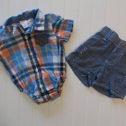 Gymboree Baby Boys 3-6 Months Plaid Dressy Bodysuit Shorts Set Outfit
