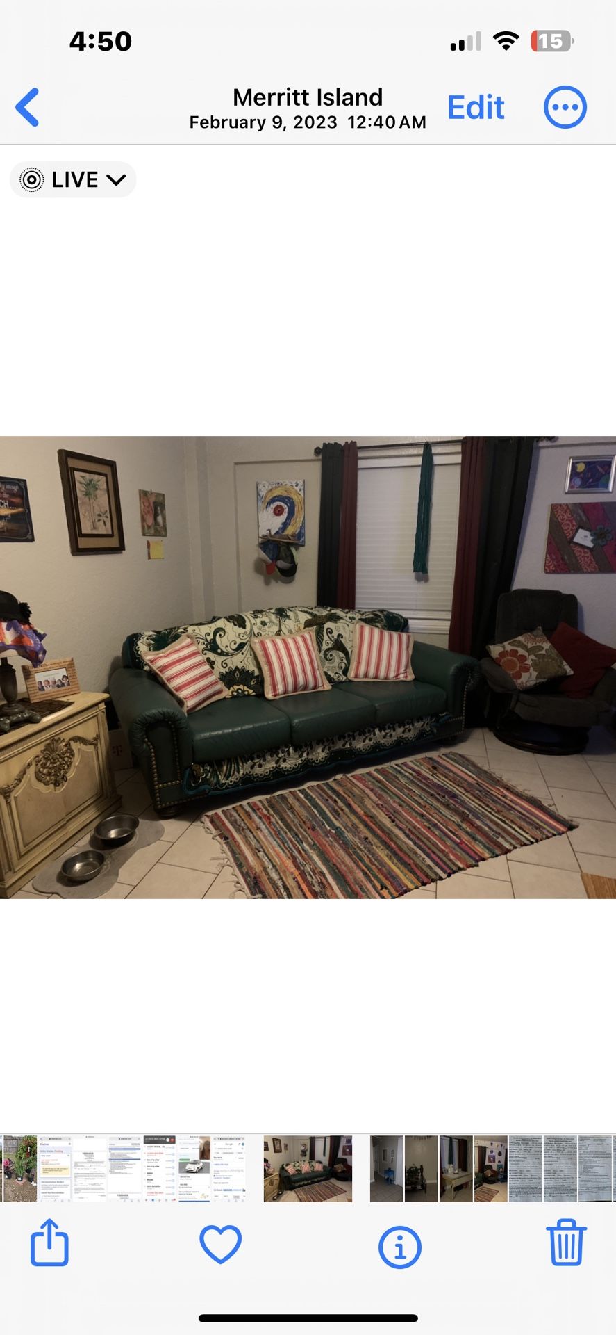 Beautiful green vintage leather sofa