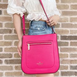 NWT Kate Spade Leila Top Zip Large Messenger Crossbody Bag Pink Pebbled Leather