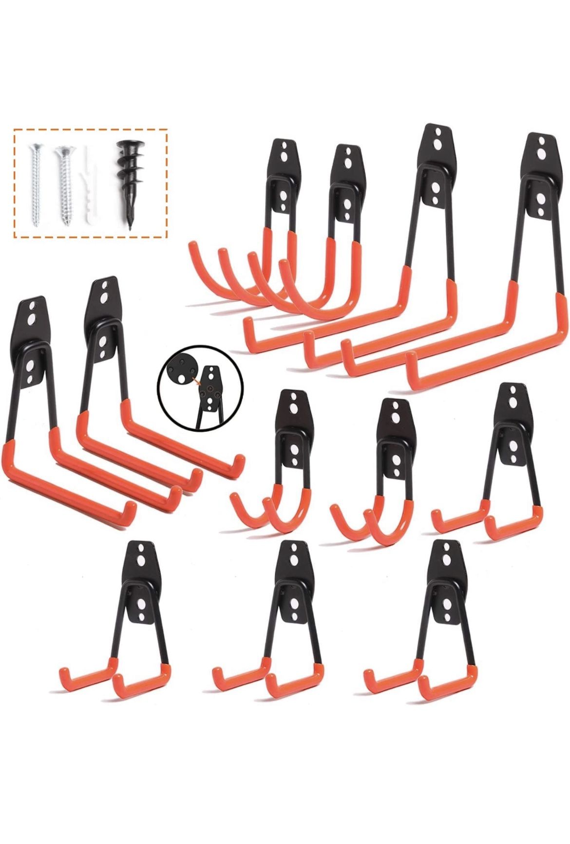 Garage Storage Organization Hooks 12 Pack, Utility Double Heavy Duty Wall Mount Steel Hook for Organizer Power Tools,Shed, Ladders,Bicycles,Garden Too