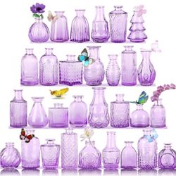 Glass Vases in Bulk Set of 28 Pcs,Small Glass Vases for Flowers as Wedding Centerpieces for Tables,Clear Flower Vases Suitble for Wedding Decorations,