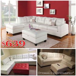 New white bonded leather sofa sectional