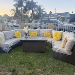 Brand New Outdoor Furniture Set With Fire Pit Sunbrella Fabric 