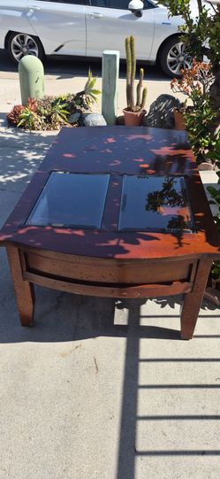 Dark Wood Coffee Table with Glass Inserts