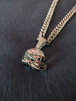 Philadelphia Eagles Iced Out Helmet Pendant Cuban Link Chain Double-sided