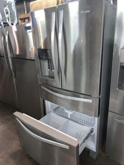 New scratch & dent Whirlpool 36in. Stainless steel 4-doors fridge with warranty