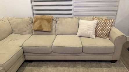Beige Fabric Sectional Sofa with Chaise