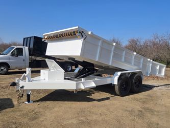 Heavy duty DUMP TRAILER 14X8X2 SCISSOR HOIST WITH RAMPS LED LIGHTS,8 LUGS AXLE TOOL BOX,SCISSOR HOIST 9 TONS FOR ANY QUESTION TEXT ME PLEASE HABLO ESP