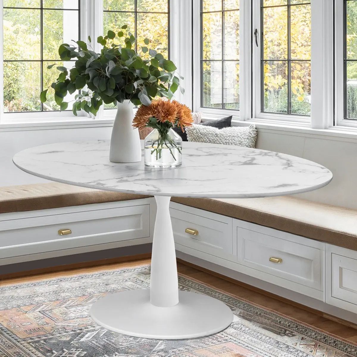  59" Modern Large Oval Faux Marble Dining Table