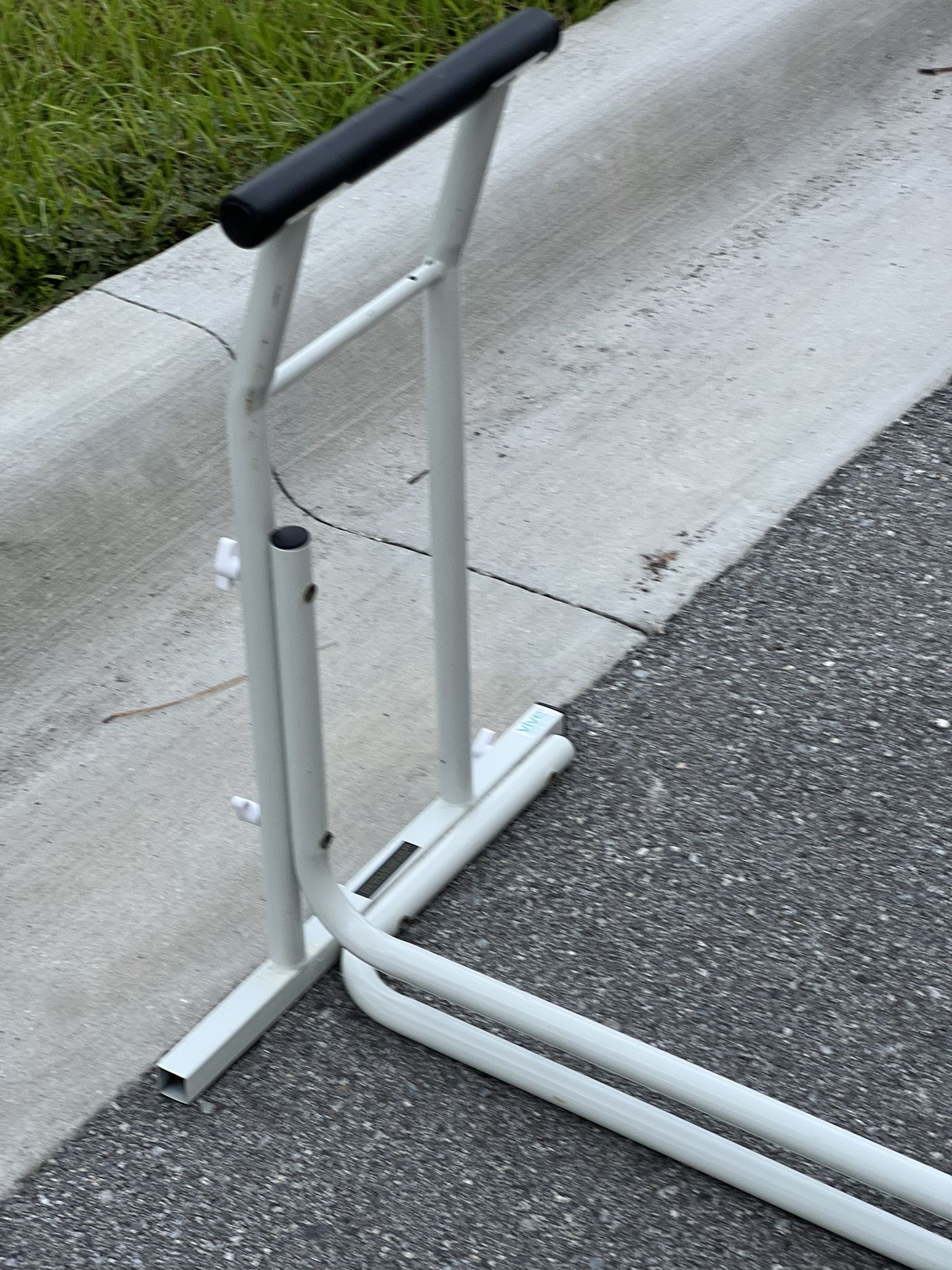 Medical Stand-Alone Toilet Safety Frame with Adjustable Height Great Shape.  Used in good condition with some minor cosmetic blemishes. These  blemish