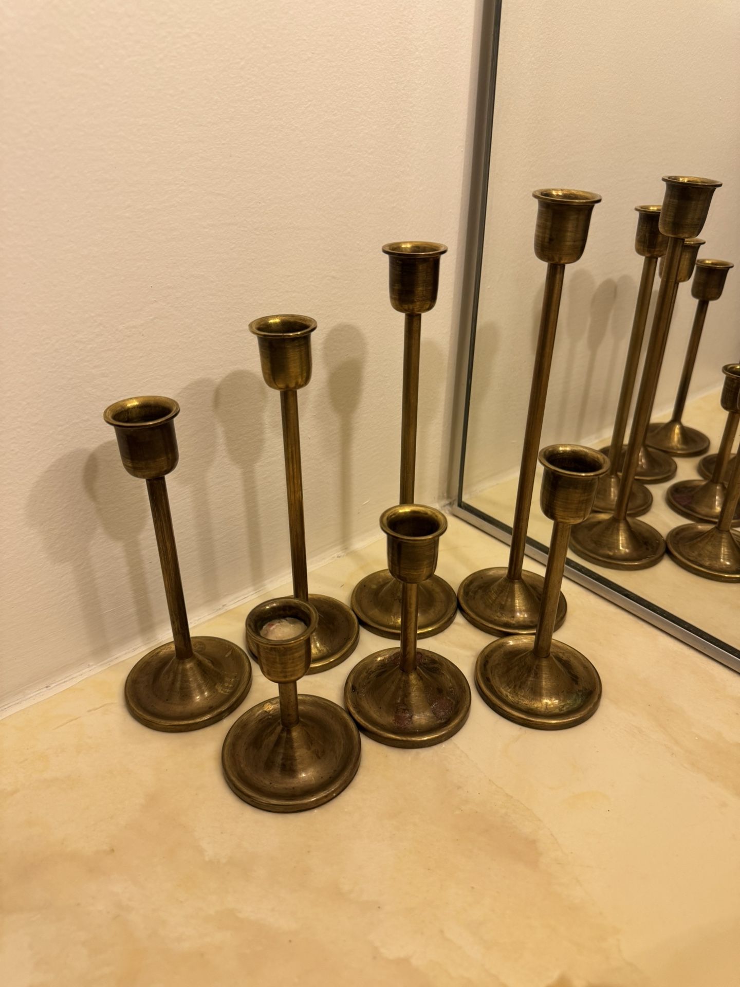 Vintage Brass Candlesticks 7 Piece