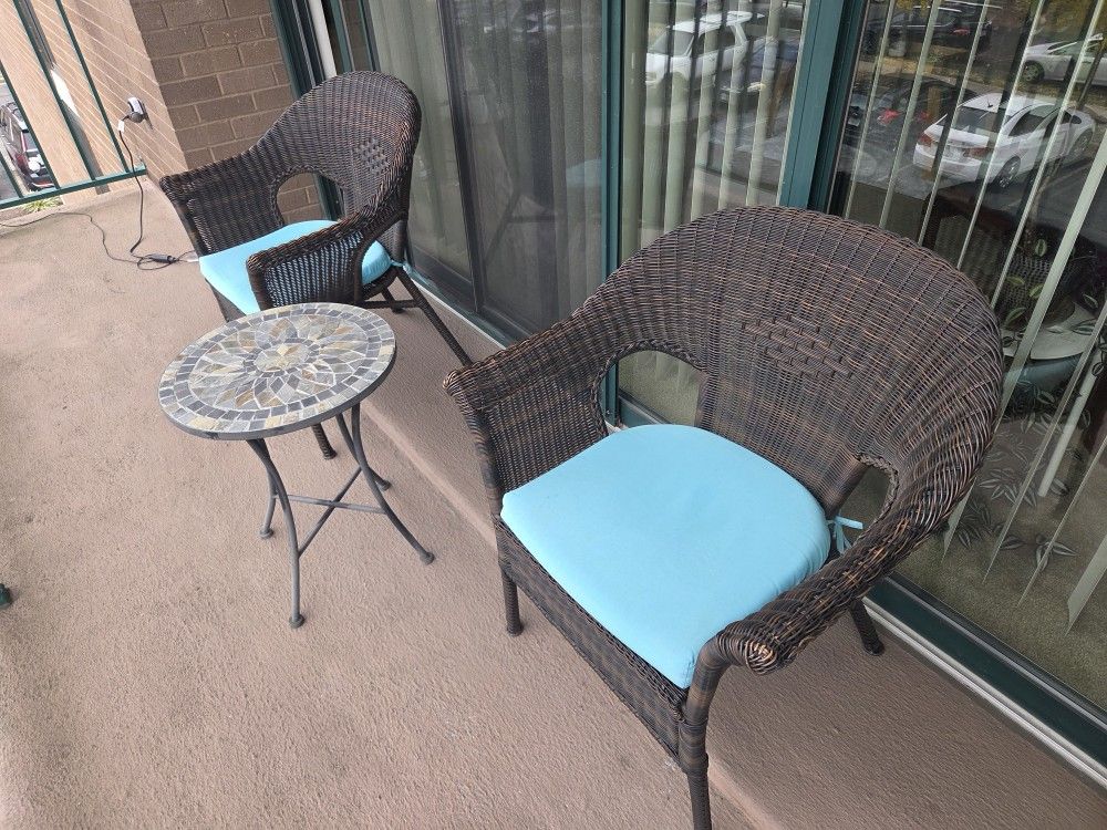 Balcony Set Of 2 Chairs + Marble Table