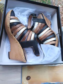 Strappy Wedge Sandals with Wood Platform