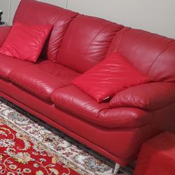 Red leather couch,chair And ottoman