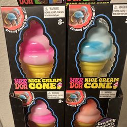 NeeDoh Nice Cream Cone Squishy Toy Pink, Blue, Orange