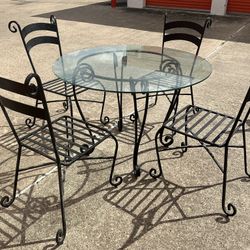 Heavy Cast-Iron Dining Table With Chairs Glass Top