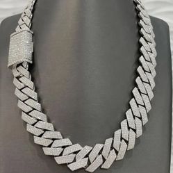 ✅REAL 925 Sterling Silver 45CT VVS MOISSANITE  18mm 22" Miami Cuban Link Chain 14K White Gold Plated 