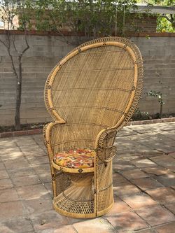 Large Vintage Wicker Peacock Emmanuelle Chair Rare 1970s mid century modern Boho Natural Rattan