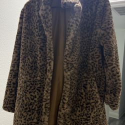 Leopard Print Faux Fur Coat/ Jacket 