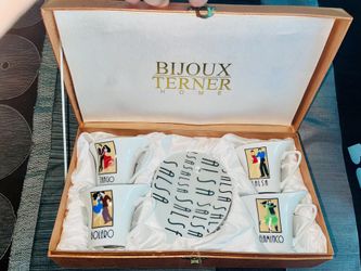 Vintage Bijoux Terner Home Demitasse Espresso Cups Set with Saucers / Ballroom Dancers