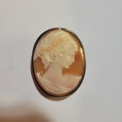 1940s handmade shell carving genuine cameo pendant brooch dual-purpose silver jewelry