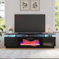 NO FIREPLACE AMERLIFE TV Stand 80" Modern High Gloss Fireplace Entertainment center 