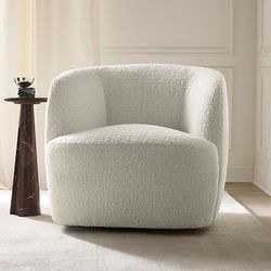 NEW CB2 Ivory Boucle Swivel Accent Arm Chair