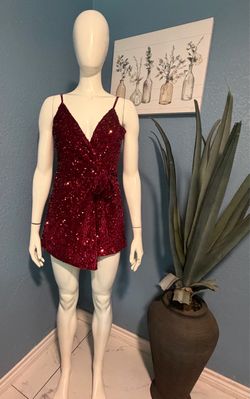 Red Sequin Wrap romper Medium