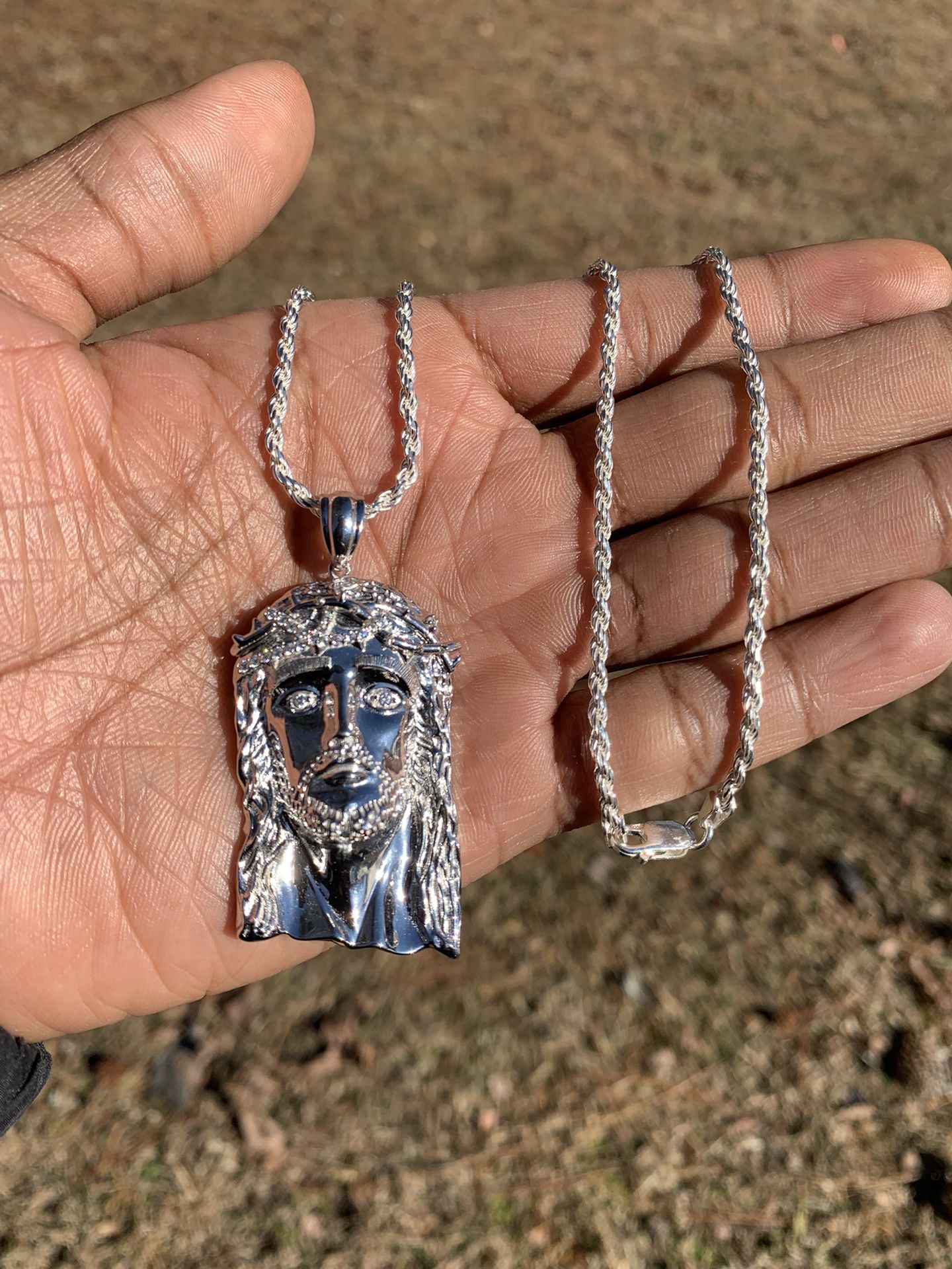 Sterling Silver Jesus Christ Pendant Rope Chain