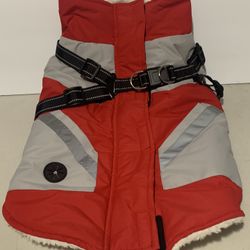 Red Dog Coat with Harness with Back Zipper Waterproof Winter Coat Size Large NEW