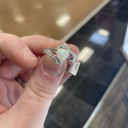 Great Promise Ring Or Engagement Ring!!Opal And White Sapphire Size 8 Silver 