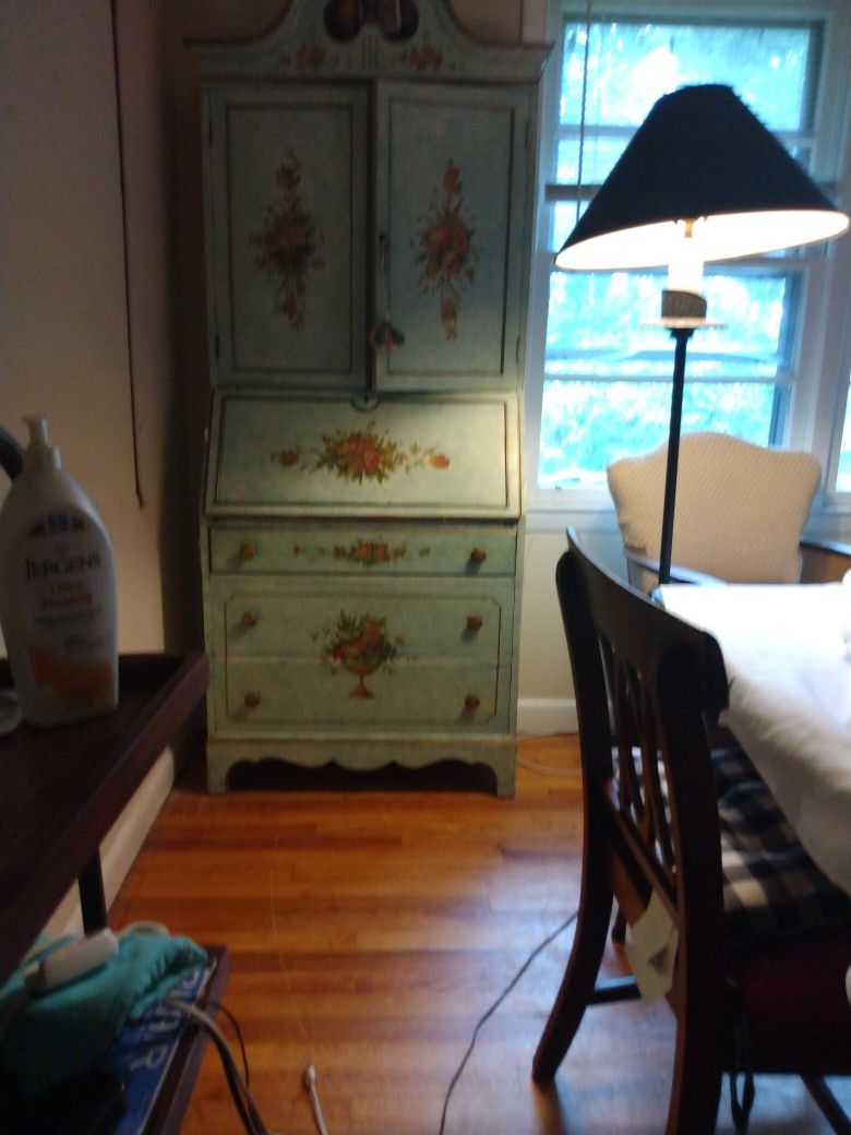 Hand Painted Secretary Armoire With Drawers And Departments