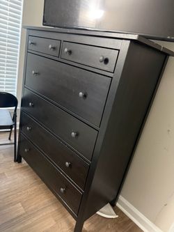 Black Wood Tall Dresser with 6 Drawers