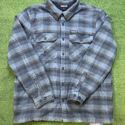 Patagonia blue insulated fjord flannel jacket