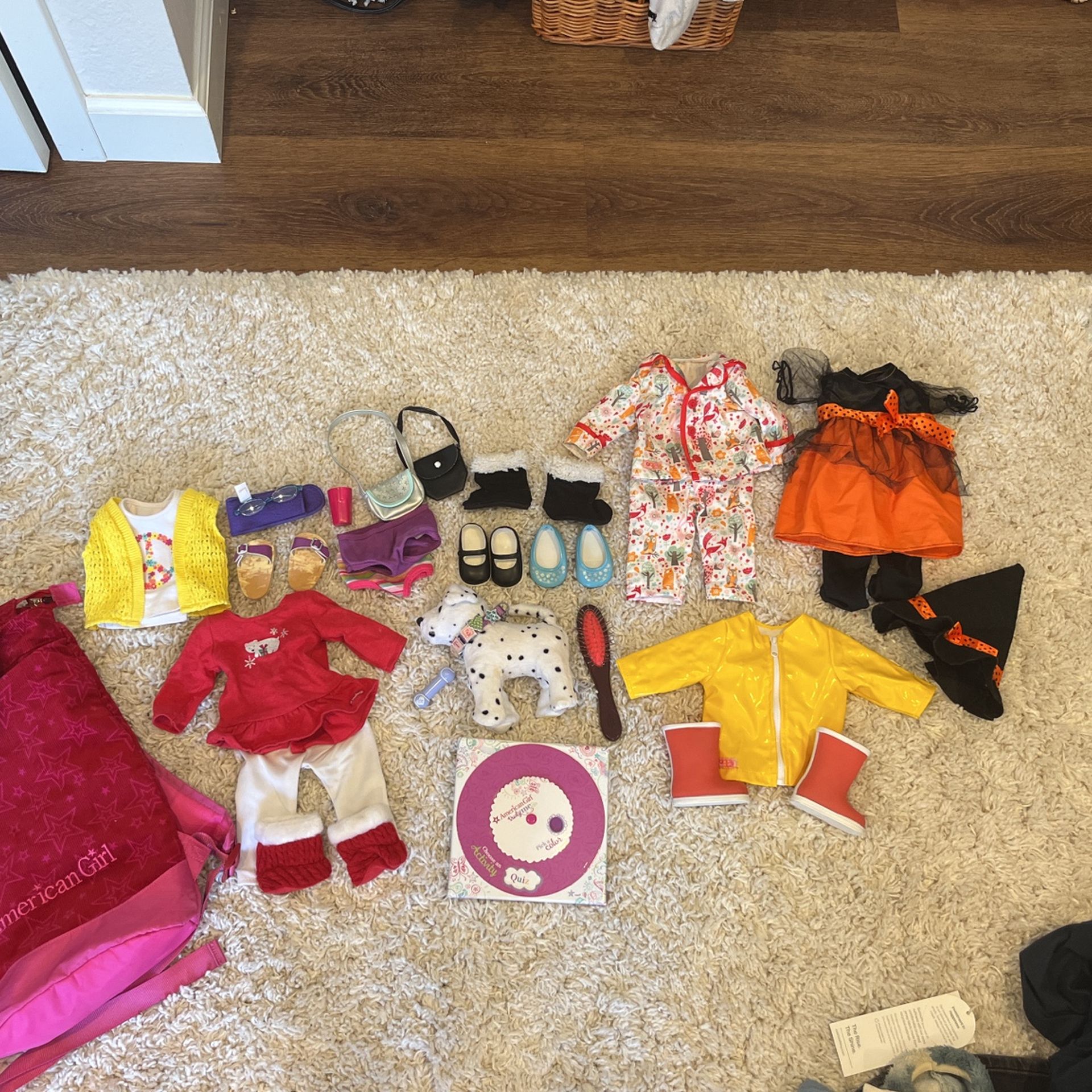 Anerican Girl Doll Clothes, Accessories, Backpack, Games Set, And Dog