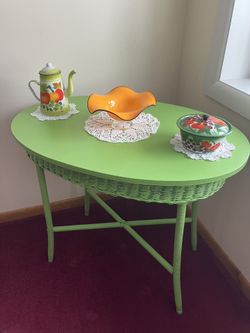 Antique Wicker Table - Wood Top (Circa 1920’s)