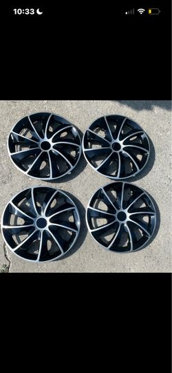 Winjet WJ-5084-14 14” Black & Silver Wheel Covers Hubcaps Set 4 Snap-On