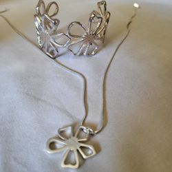 Flower Cuff Bracelet, Necklace And Ring