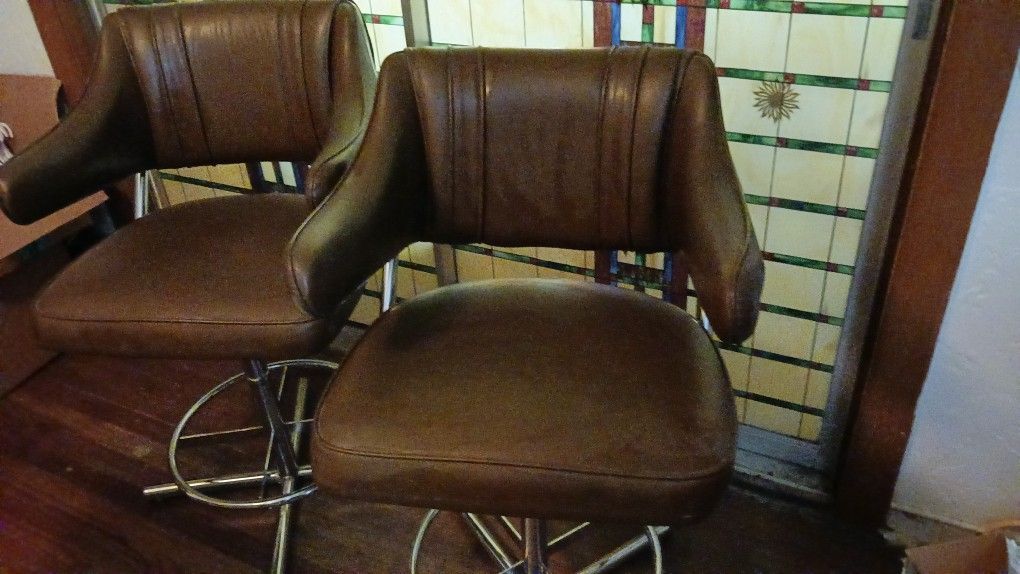 Retro Leather Bar Stools Set Of 2