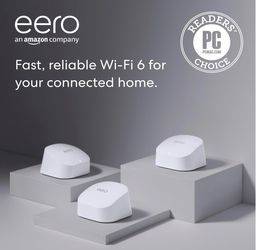 Eero 6 Mesh WiFi system 3Pack (1Router+ 2extenders),2 Eero 6 Mesh WiFi extenders, Wall mounts, outlet mounts