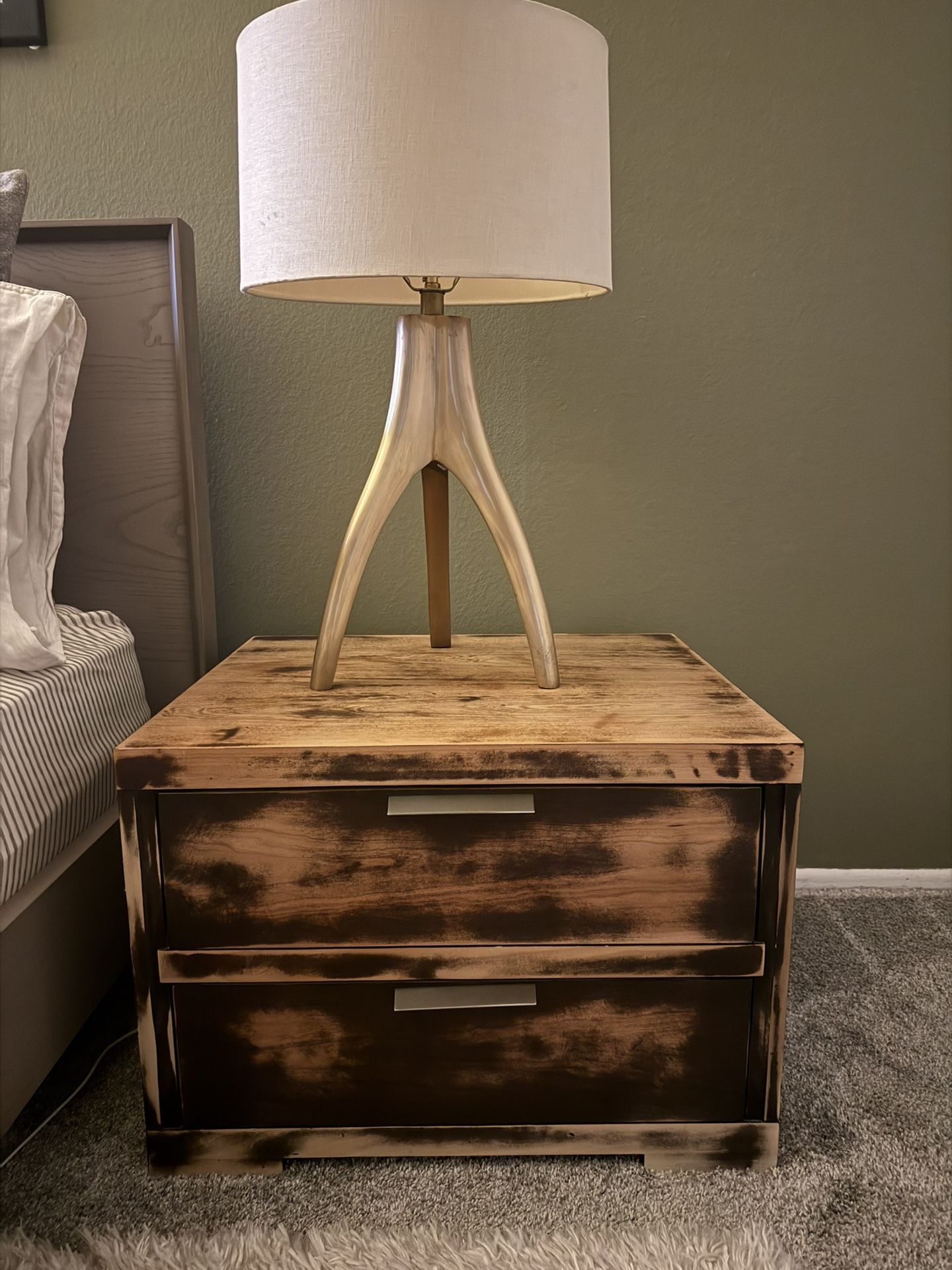 Two Crate & Barrel Asher 2-Drawer Nightstand Wood Brown