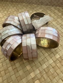 Various napkin rings, shell, metal, wood, glass, imported, holiday, entertaining table, jewelry