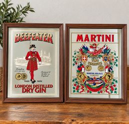 Vintage Beefeater & Martini Advertising Mirrors – Matching Pair